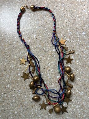 Vintage Multi-strand Sports Theme Cord Necklace with Brass Charms